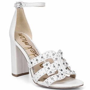 Sam Edelman YASHA white studded blocked heels
